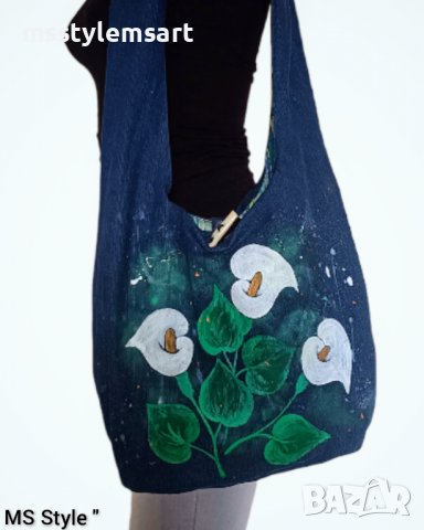 Дамска чанта с калии" Ръчно рисувана и изработена 