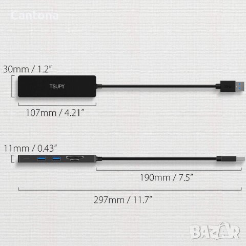 TSUPY Multi USB HUB, 5-в-1, SD и Micro SD четец, 3 USB 3.0 порта, снимка 7 - Други - 38545105