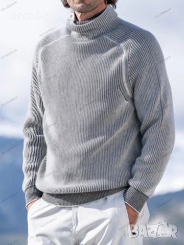 Ежедневен мъжки моден трикотажен пуловер с висока яка и дълги ръкави, 5цвята - 023, снимка 6 - Пуловери - 43120852