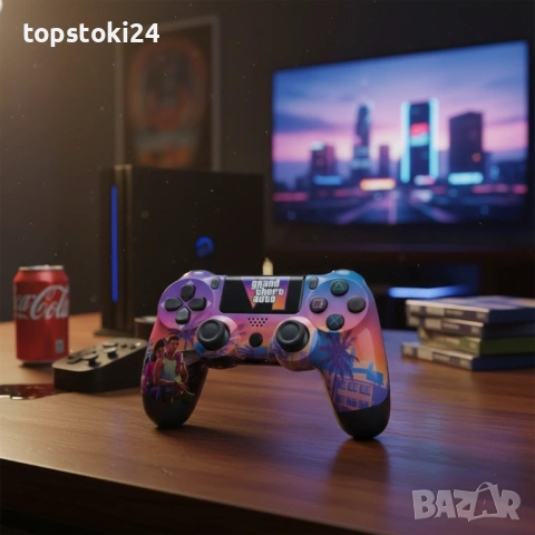 Безжичен джойстик за PS4 с тъчпад, вибрация и LED осветление – FC25 / GTA дизайн, снимка 8 - Аксесоари - 53140848