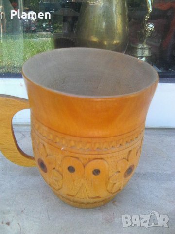 Дървена чаша с дърворезба стелизирани цветя , снимка 2 - Други ценни предмети - 37406916
