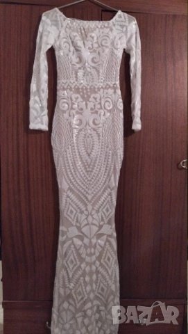 ПОСЛЕДНА! Дълга бяла бална рокля с пайети официална елегантна , снимка 5 - Рокли - 27850533