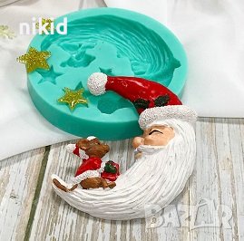 Дядо Коледа Луна звезди мишле Коледен силиконов молд форма фондан шоколад гипс декор , снимка 1 - Форми - 38093833
