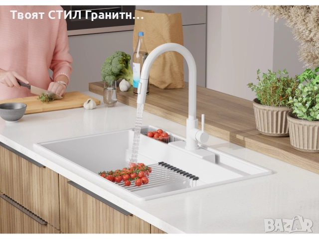 Бяла кухненска гранитна мивка Ню Йорк 80 Multispace 780 x 530 мм -22% Ново, снимка 2 - Мивки - 51834734