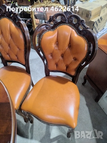 РАЗТЕГАТЕЛНА МАСА С ШЕСТ СТОЛА БАРОКОВ СТИЛ , снимка 6 - Антикварни и старинни предмети - 52651483