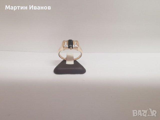 Златен пръстен с оникс и циркони 1, снимка 3 - Пръстени - 38054772
