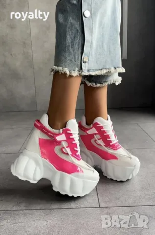 Кецове на платформа - бяло с циклама