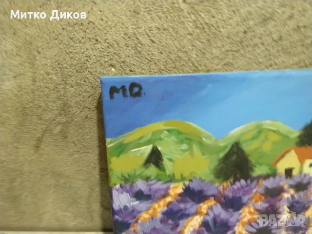 Картина Лавандулово поле 40х30см маслени бои подписана, снимка 2 - Картини - 49068619