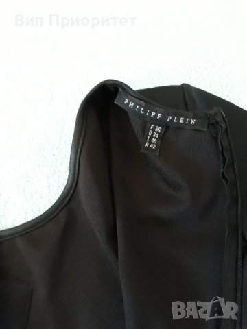 PHILIPP PLEIN-  Черна елегантна рокля със златни капсоловани точки, кожа и метал, дълъг цип на гърба, снимка 2 - Рокли - 37264793