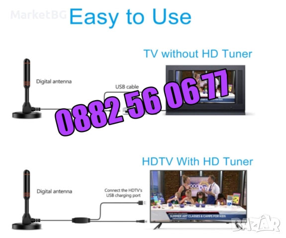 Дигитална антена HDTV, 4K, Antena Digital TV, USB захранване, снимка 3 - Приемници и антени - 52502599