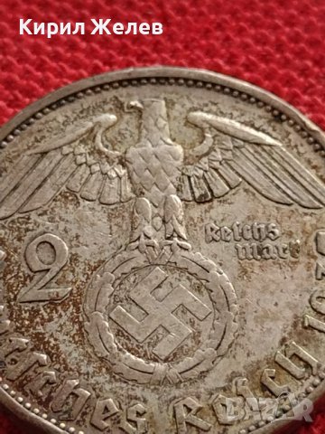 СРЕБЪРНА МОНЕТА 2 райхсмарки 1937г. Нацистка Германия Трети Райх с СВАСТИКА уникат 29386, снимка 3 - Нумизматика и бонистика - 38491816