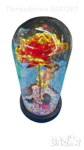 Вечна роза в стъкленица с LED осветление и влюбени фигурки, снимка 3 - Други - 48695217
