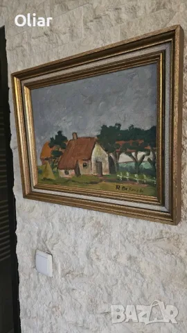 Красива картина с къщи. Масло., снимка 2 - Картини - 47661930