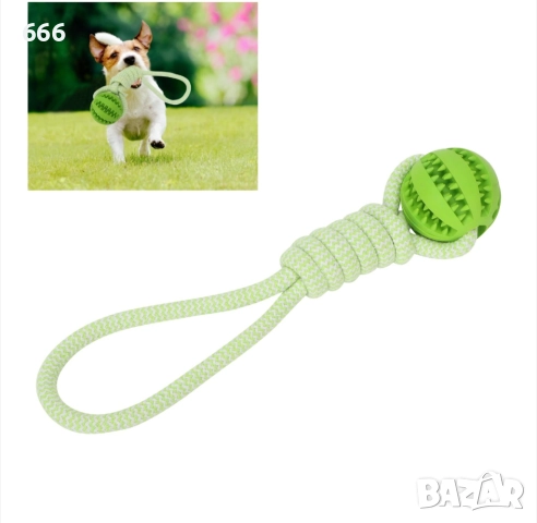 Интерактивна топка за кучета, памучно въже, устойчива на ухапване, зелена, снимка 2 - За кучета - 52579061