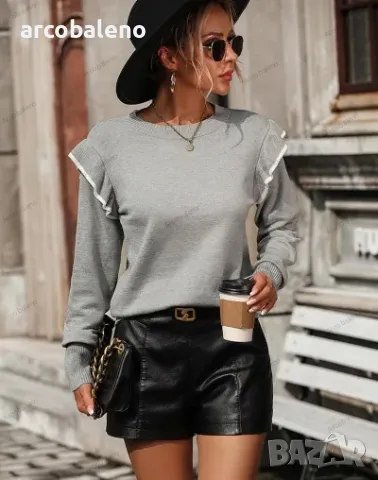 Дамски свободен едноцветен пуловер с кръгло деколте и волани, 4цвята , снимка 15 - Блузи с дълъг ръкав и пуловери - 47992679