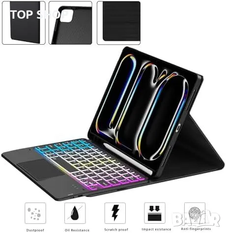 Нов Калъф с Клавиатура за таблет iPad Pro 11 2024, Подсветка 7 Цвята, снимка 9 - Таблети - 49509462