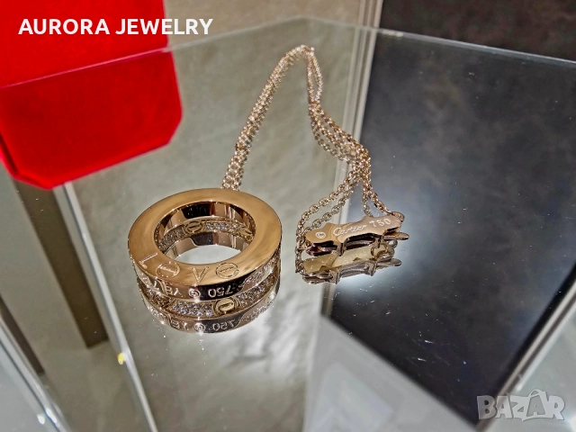 CARTIER Love Rose Gold Large Paved Diamonds Pendant Дамскo Колие, снимка 6 - Колиета, медальони, синджири - 52888468