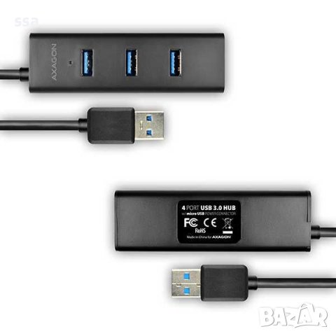 AXAGON 4x USB3.0 Charging Hub 1.2m Cable, Incl. AC Adapter - HUE-S2BP, снимка 14 - Кабели и адаптери - 43356834