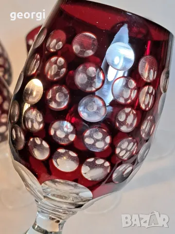 сервиз за вино 6 чаши рубинен кристал  1/5, снимка 4 - Сервизи - 48731579