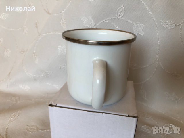 Метално емайлирано канче, бяло със сребрист кант, ретро стил, ново, брандирано French Alps Airports, снимка 10 - Чаши - 43602855