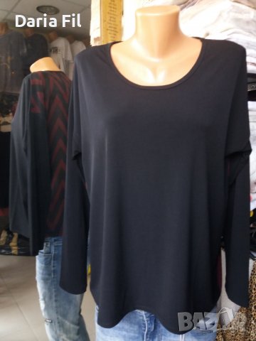 Черна блуза с шифонен гръб в черно-бордо шарки , снимка 1