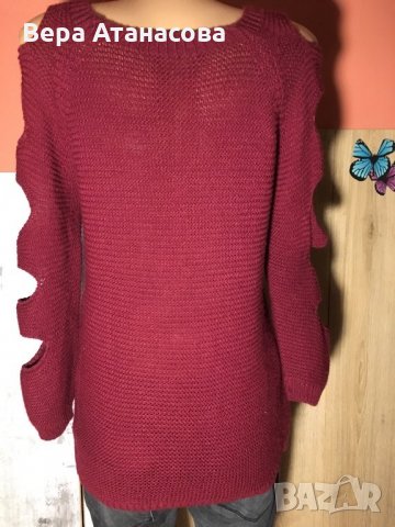 💄Плетена туника с рязани ръкави в цвят бордо,м,л размер, снимка 2 - Блузи с дълъг ръкав и пуловери - 27024513