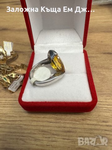 Сребърен дамски пръстен с жълт цирконий, снимка 3 - Пръстени - 43788556
