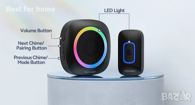 Безжичен звънец TECKNET с 2 тела и RGB светлина, снимка 9 - Друга електроника - 49148216