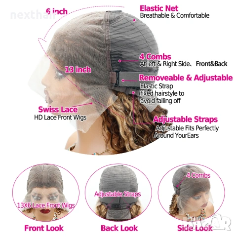 Черна права перука 80 см с руси кичури – Lace Front 13x6, снимка 2 - Аксесоари за коса - 53109254