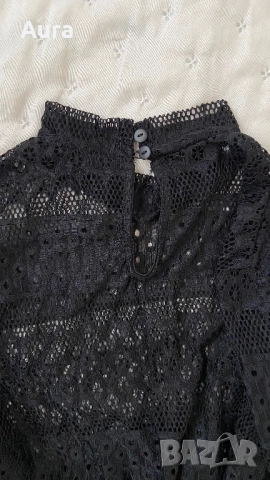 Black lace blouse high neck long sleeves with ruffled cuffs , снимка 4 - Блузи с дълъг ръкав и пуловери - 51674220