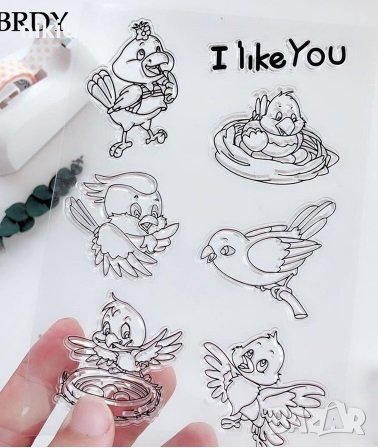  Птички врабче силиконов гумен печат украса бисквитки фондан Scrapbooking
