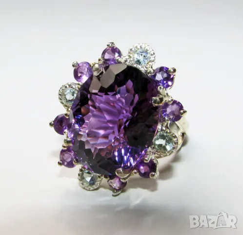 925 сребърен привлекателен пръстен с аметист 18 карата 18x14мм, тегло 11гр. подходящ за подарък