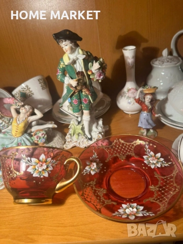 EGERMANN BOHEMIAN RUBY RED CRYSTAL Cup and Saucer - невероятно красив и стилен двоен сет , снимка 3 - Антикварни и старинни предмети - 52638785