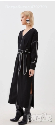 Karen Millen Petite Mono Satin Woven Crepe Contrast Piping Maxi Dress, снимка 2 - Рокли - 53029051