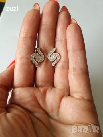 Сребърни обеци с циркони - сребро проба 925, снимка 2 - Обеци - 37958463