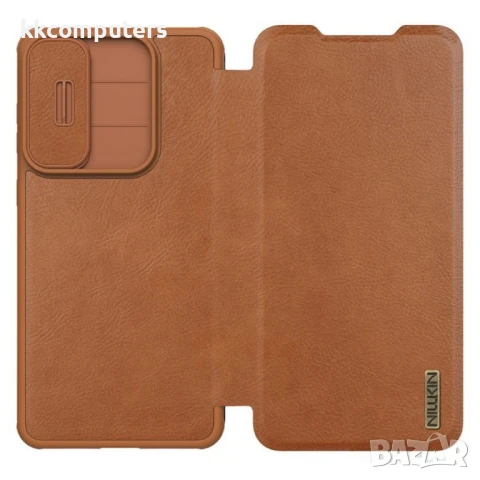 Samsung Galaxy S25 Edge Кожен Калъф Nillkin Qin Pro + Протектор – Черен / Кафяв, снимка 4 - Калъфи, кейсове - 51426809