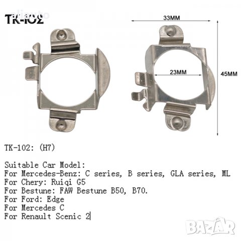  Лед адаптер ТК-102/ H7 LED основа за държач на фарове за Benz, Renault, Ford- 2БР., снимка 1 - Аксесоари и консумативи - 40154201