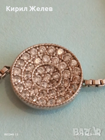 Боло гривна стерлингово сребро с кръгъл диск инкрустирани кристали 33900, снимка 2 - Гривни - 52834790