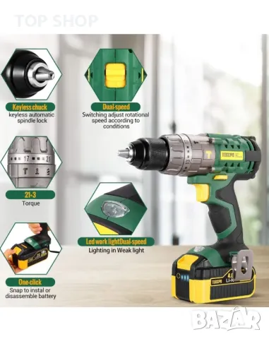 TECCPO TDHD01P Акумулаторен ударен винтоверт 18V/4.0Ah батерия/60Nm, снимка 7 - Винтоверти - 48930480