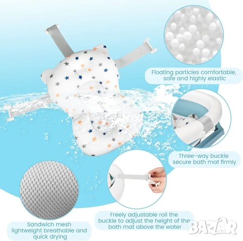 Сгъваема детска вана с дигитален термометър и анатомична подложка (0-6 години) – Синя, снимка 6 - Други - 52571992