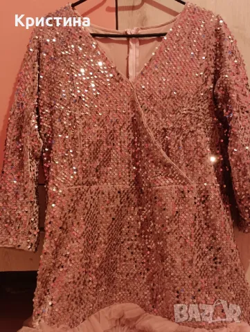 Комплект розови рокли за майка и дъщеря от кадифе с пайети и тюл!, снимка 3 - Рокли - 48654354
