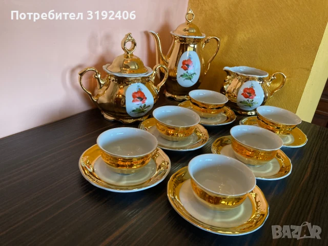 Възхитителен винтидж сервиз за кафе/чай с позлата, перфектно състояние, снимка 6 - Антикварни и старинни предмети - 50642877