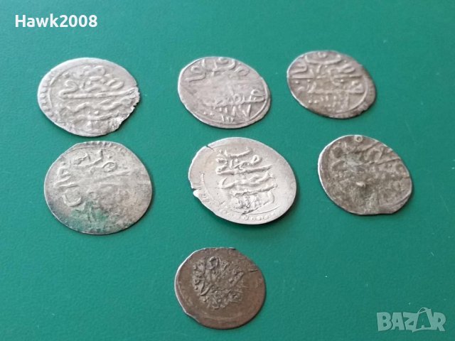 Колекция НЕПРОБИТИ 7 ахчета акчета ахче акче сребърни Османски монети мангъри, снимка 2 - Нумизматика и бонистика - 43082774