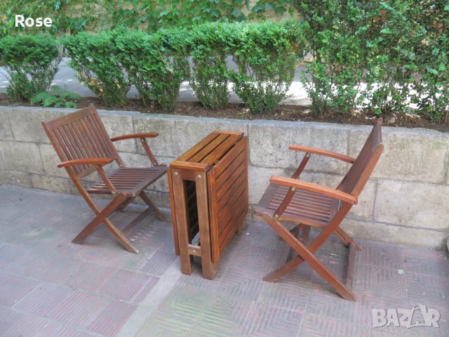 Тиково дърво-двойно сгъваема маса и 2бр.столове  ,Скандинавски мебели, снимка 8 - Градински мебели, декорация  - 50879162