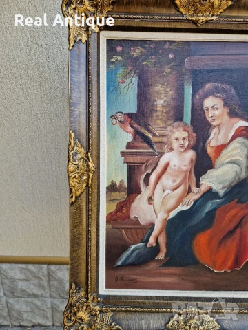 Уникална антикварна авторска майсторска белгийска картина масло върху платно, снимка 5 - Антикварни и старинни предмети - 51050177