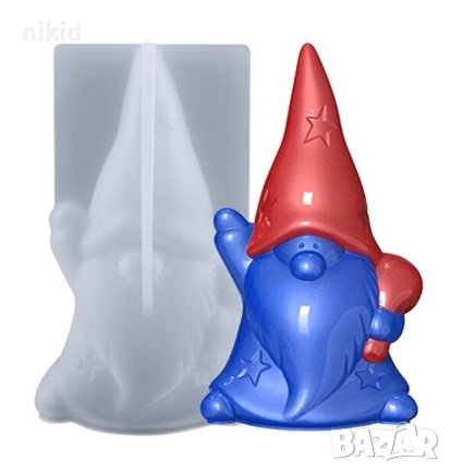 3D Джудже Гном Магьосник силиконов молд форма шоколад гипс смола свещ декор, снимка 3 - Форми - 37996031