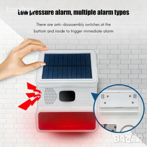 Соларна (и на ток) външна аларма 433MHz, безжична с LED мигаща светлина, кодове PG103, PG107, PG108, снимка 6 - Аналогови камери - 50494986