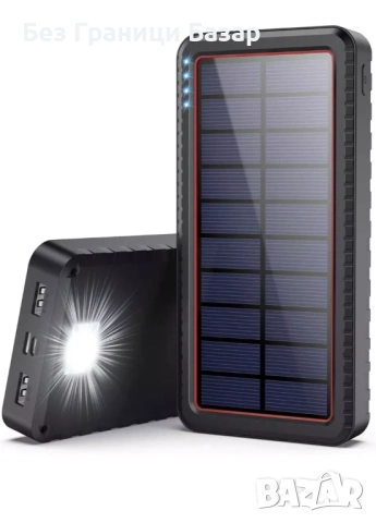 Нова слънчева Соларна външна батерия 26800mAh Type-C 2xUSB LED фенер Power Bank 