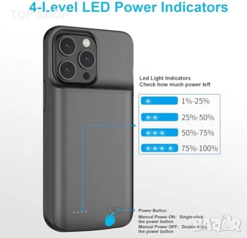 Нов 8500mAh Кейс Батерия за телефон iPhone 15 Pro Max/Plus Айфон Power Bank, снимка 4 - Калъфи, кейсове - 49520571