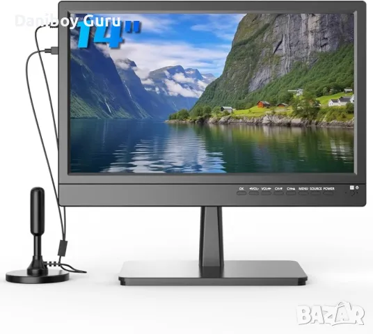 Портативен телевизор 14" DVBT-2 с USB и VGA  бус, кола камион, кемпер, каравана, снимка 1